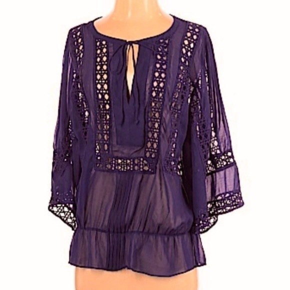 Peace & Pearls Eyelet Embroidered Purple Tunic S - Picture 2 of 15